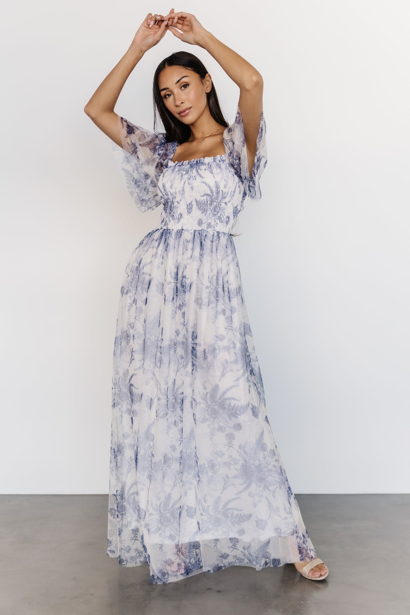 Cassandra Tulle Maxi Dress | Blue + White Floral Geniue Stockist Cheap Online