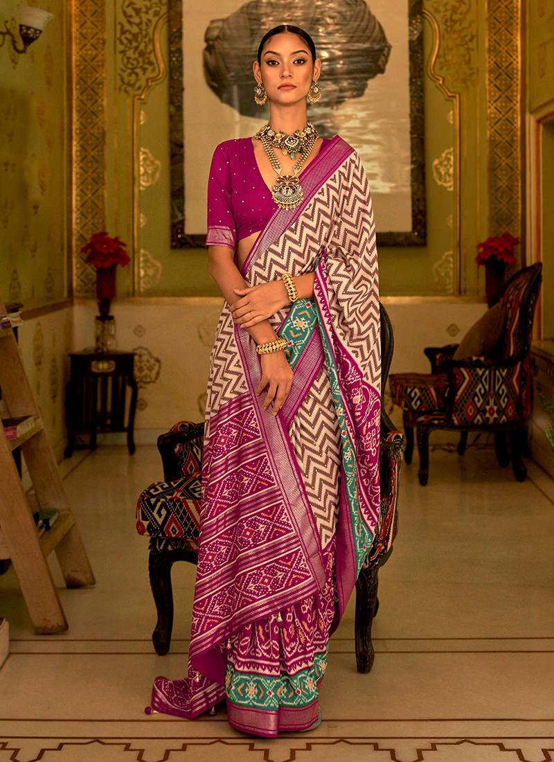 Dark Pink Smooth Patola Print Silk Saree The Cheapest Cheap Online