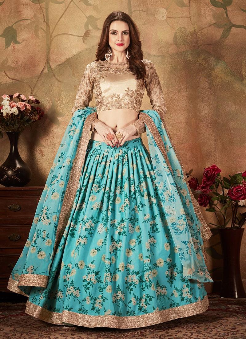 Light Blue Color Organza Material Lehenga With Floral Print Sale Huge Surprise