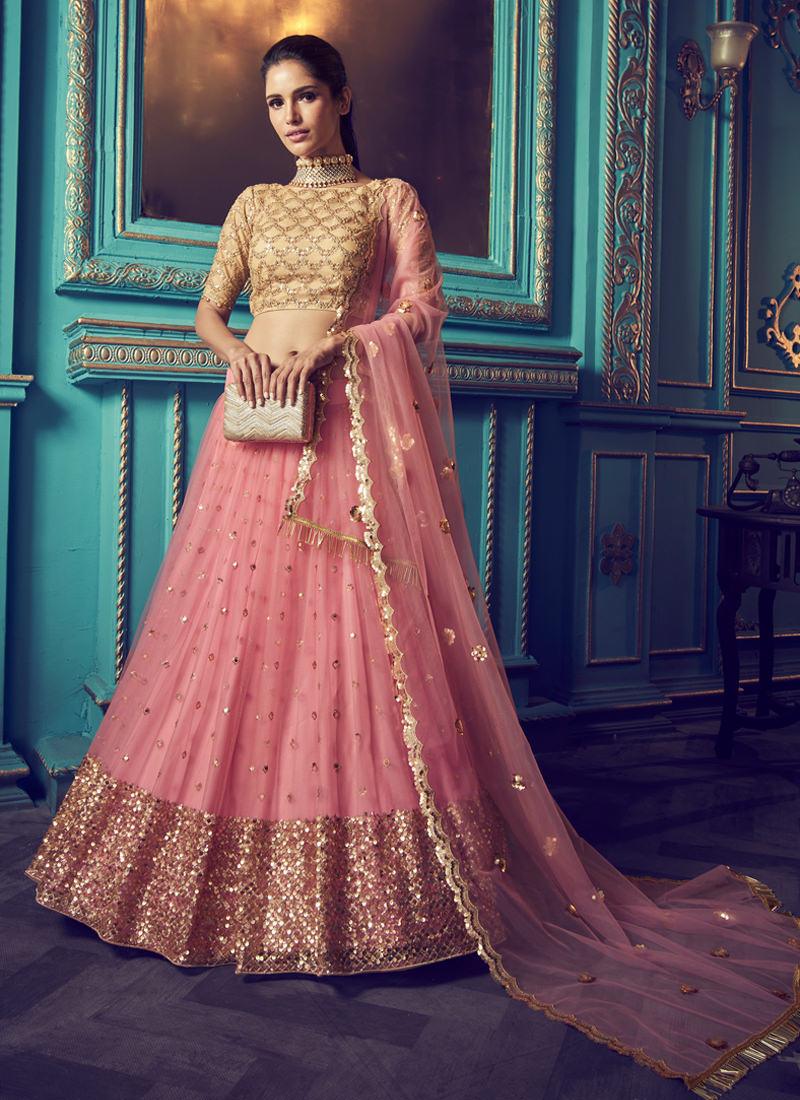 Charming Fairy Pink And Beige Soft Net Ethnic Designer Lehenga Choli Cheap Sale Excellent