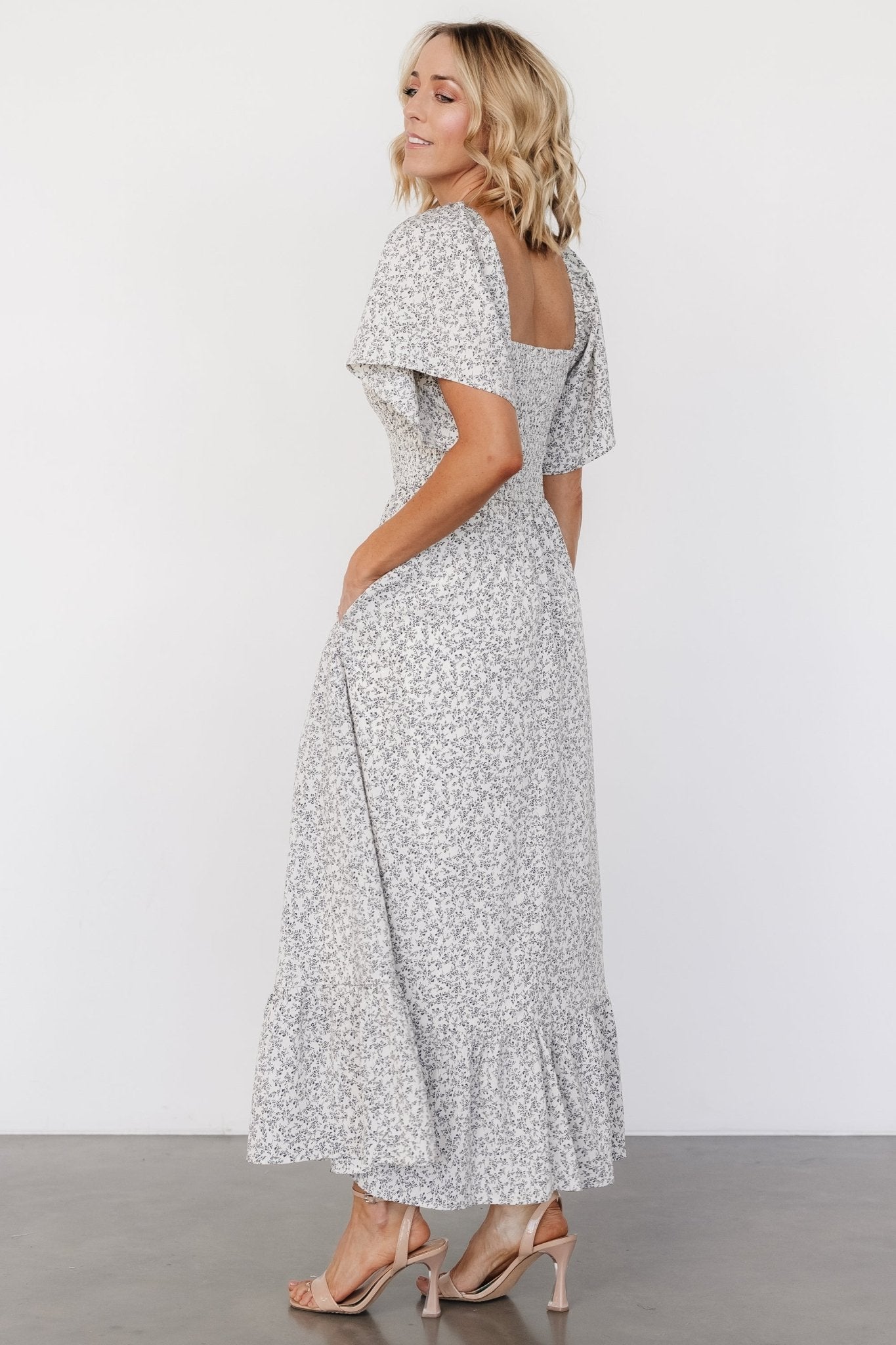 Cassis Smocked Midi Dress | Ivory + Black Floral Sale Geniue Stockist