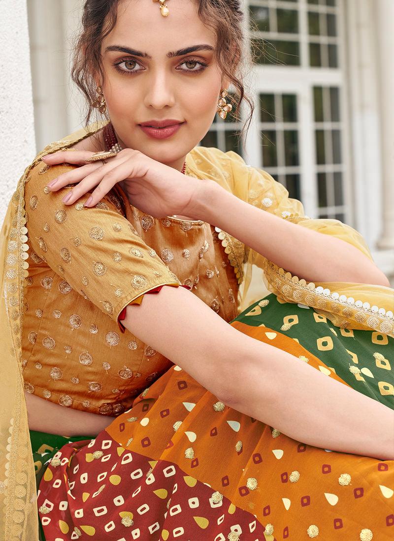 Multi-Color Digital Printed Flared Lehenga Sale In China