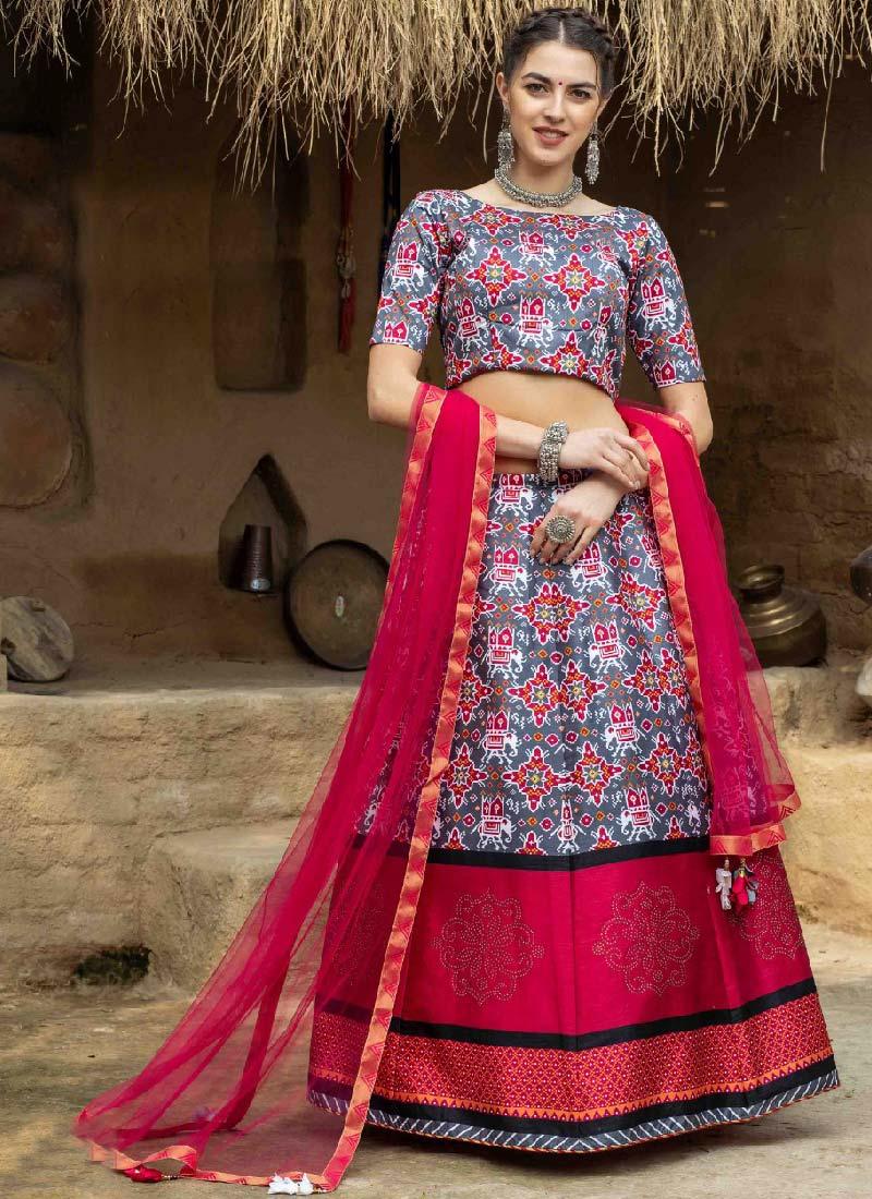 Eye-Captivating Grey And Pink Color Art Silk Base Printed Lehenga Choli Footlocker Finishline Online