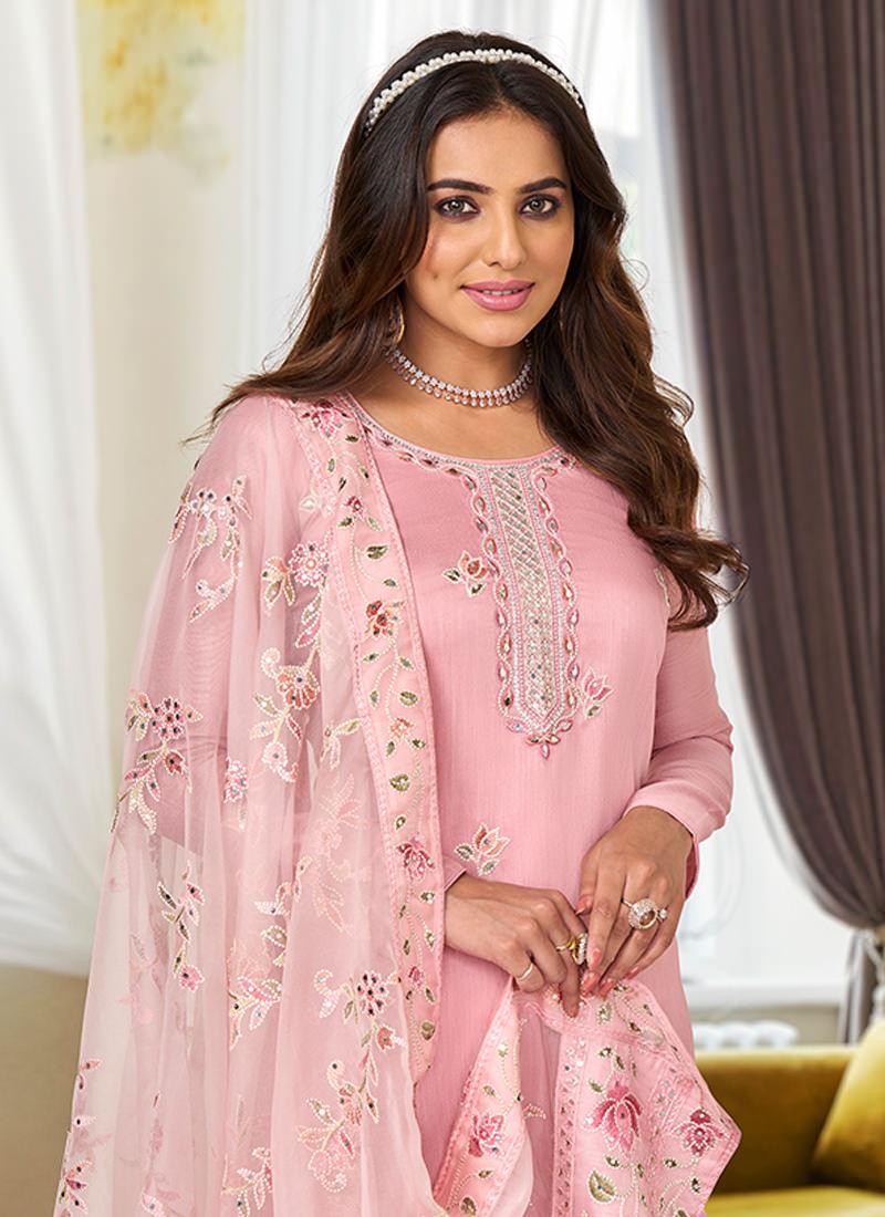 Silk Base Pink Pant Style Suit with Dupatta Discount The Cheapest