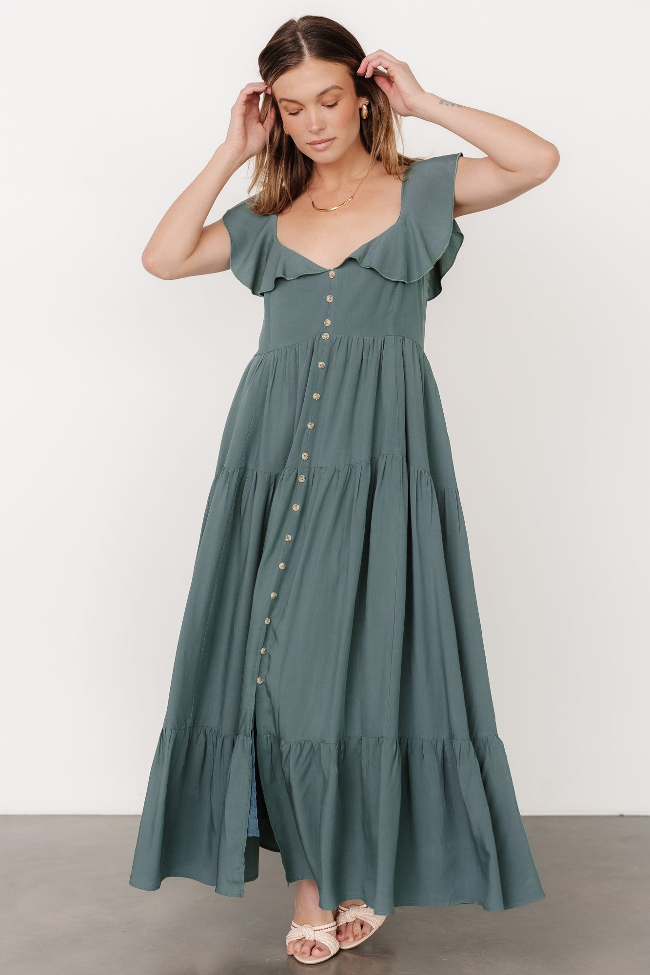 Ellie Ruffle Top Dress | Deep Teal Cheap Usa Stockist