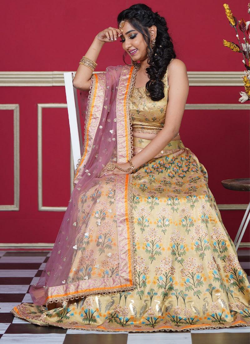 Beautiful Printed Occasion Wear Yellow Lehenga Choli Quality Free Shipping Outlet