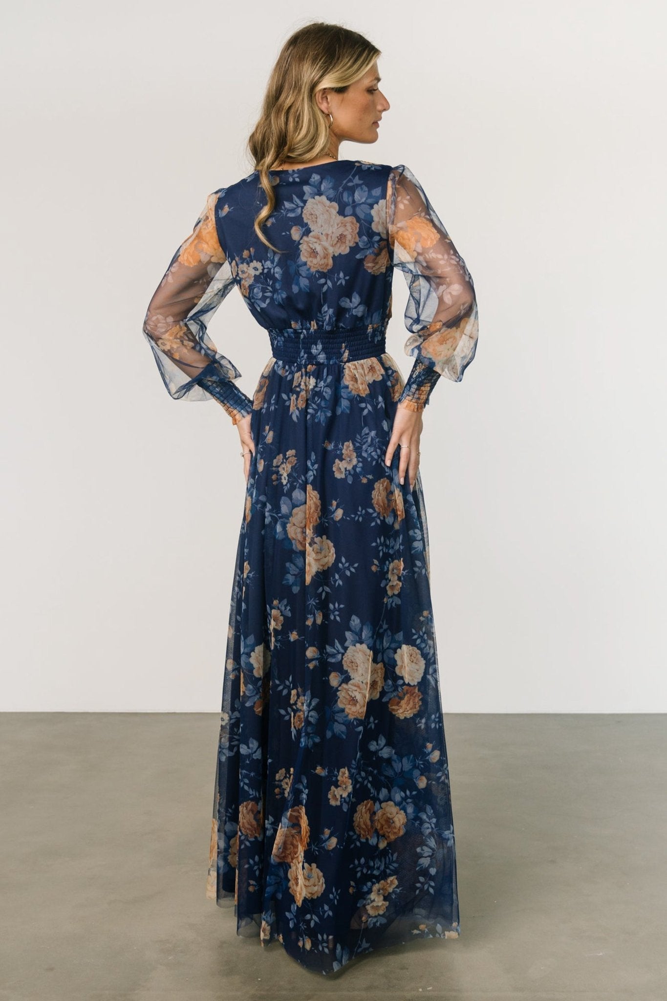 Layla Tulle Maxi Dress | Blue + Golden Floral For Sale Wholesale Pice