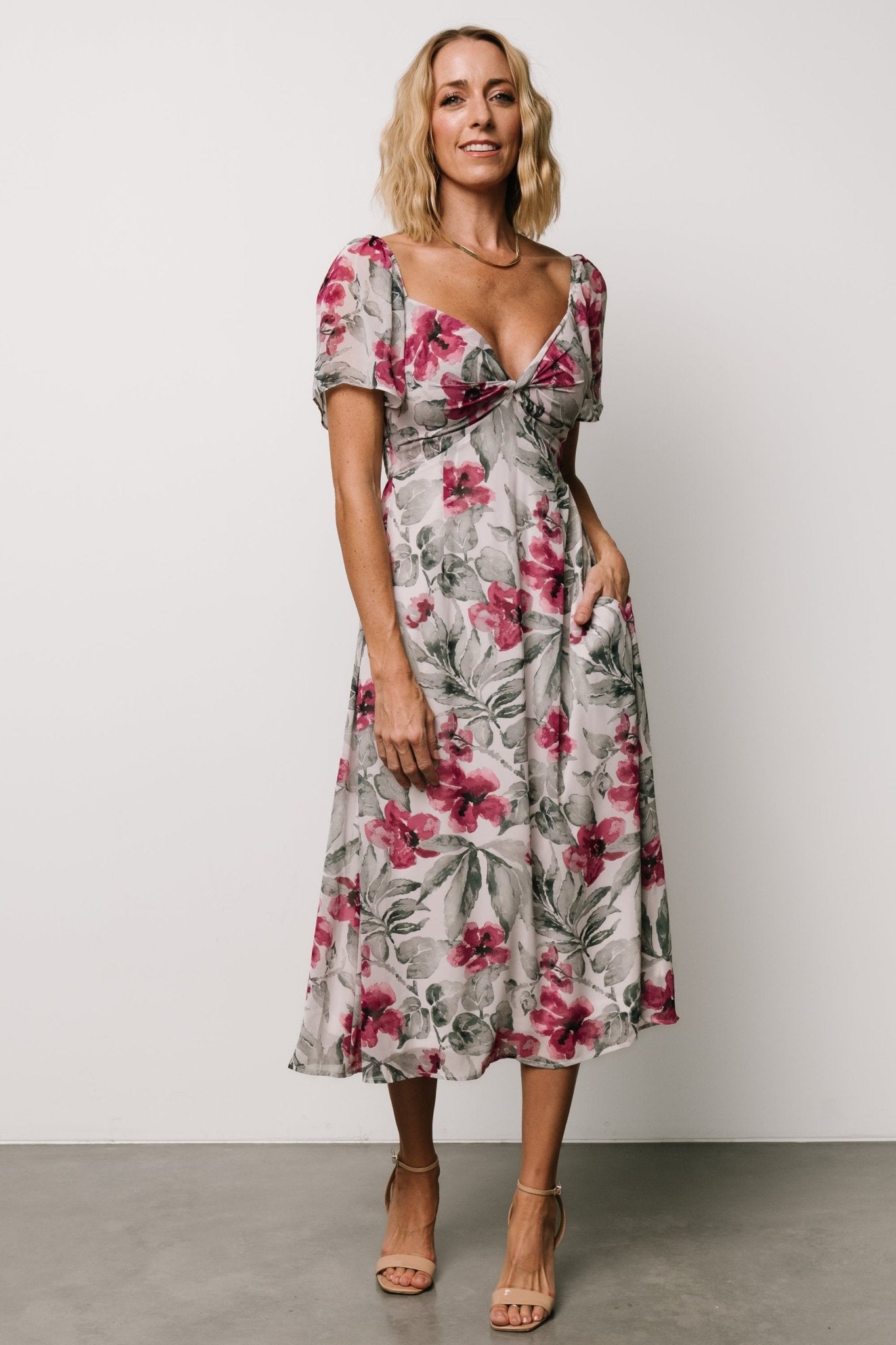 Melinda Midi Dress | Pink Floral For Nice