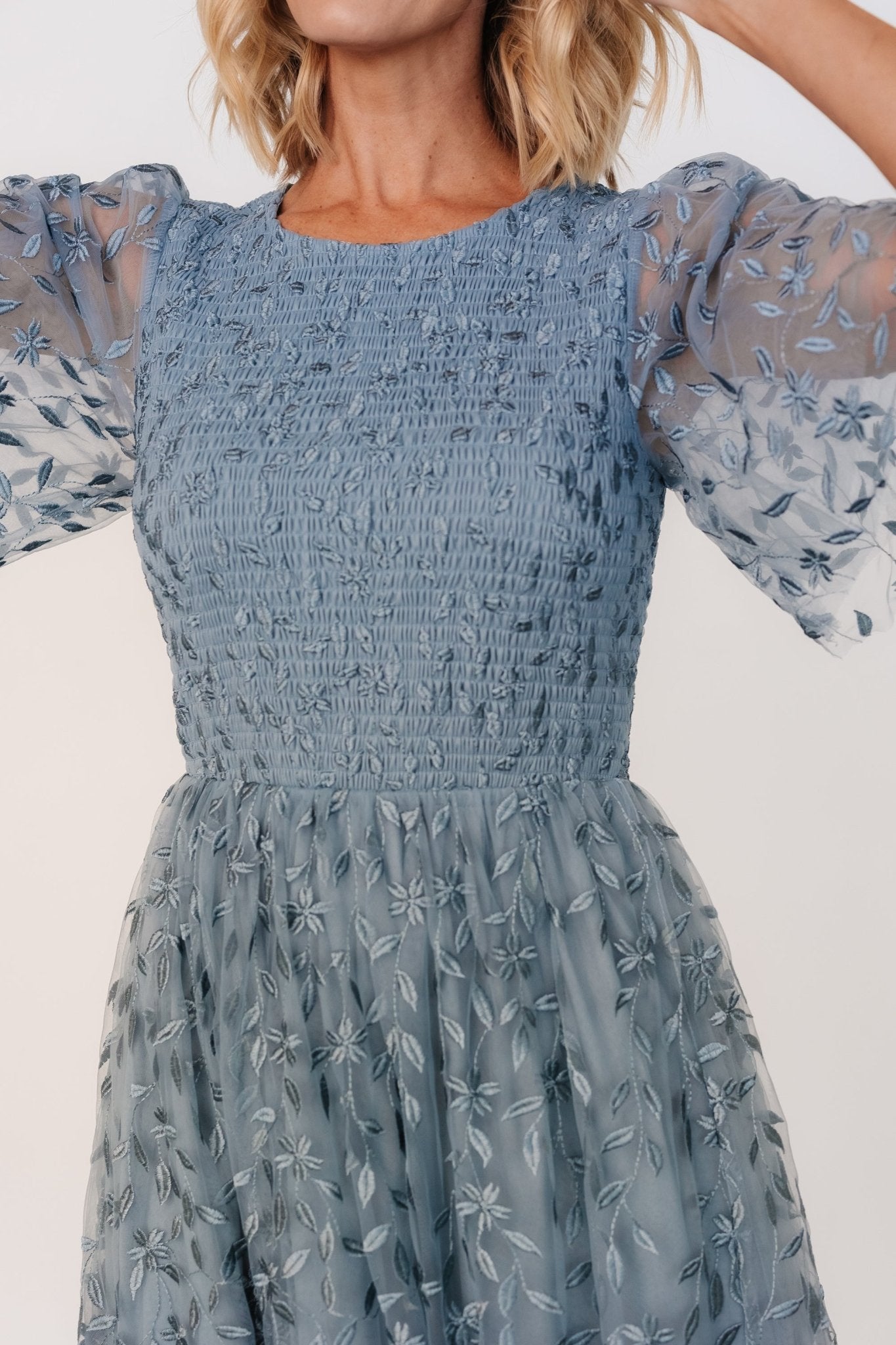 Kendra Embroidered Dress | Dusty Blue Deals Cheap Pice