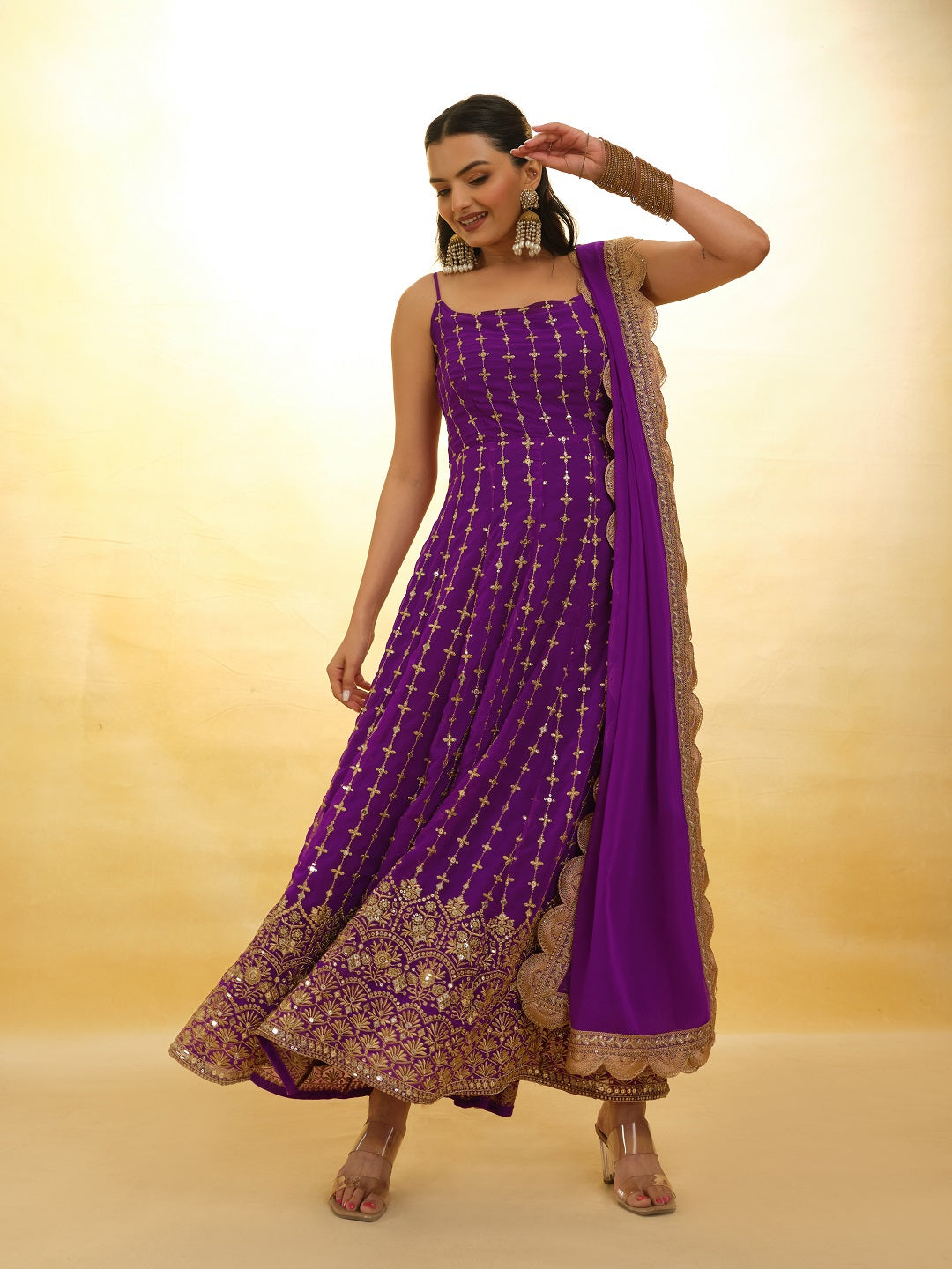 Elegant Purple Embroidered Georgette Anarkali Salwar Suit Discount Store