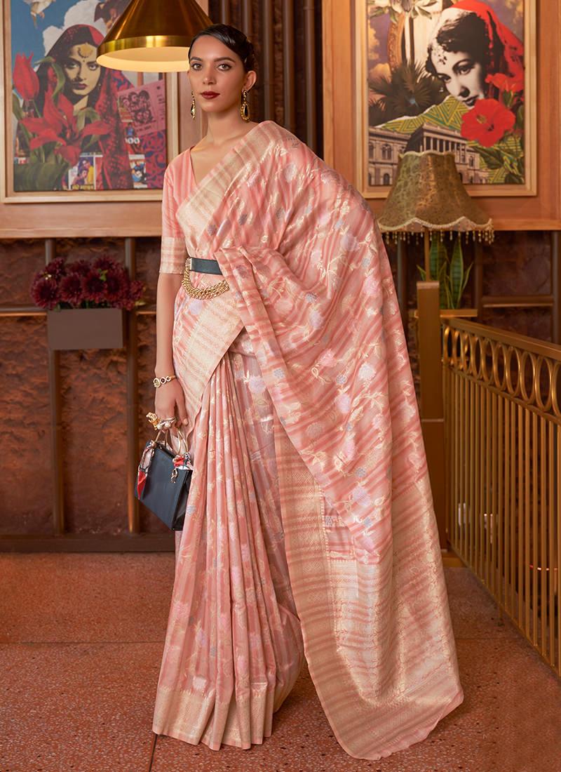 Peach Color Printed Floral Saree Sale With Mastercard