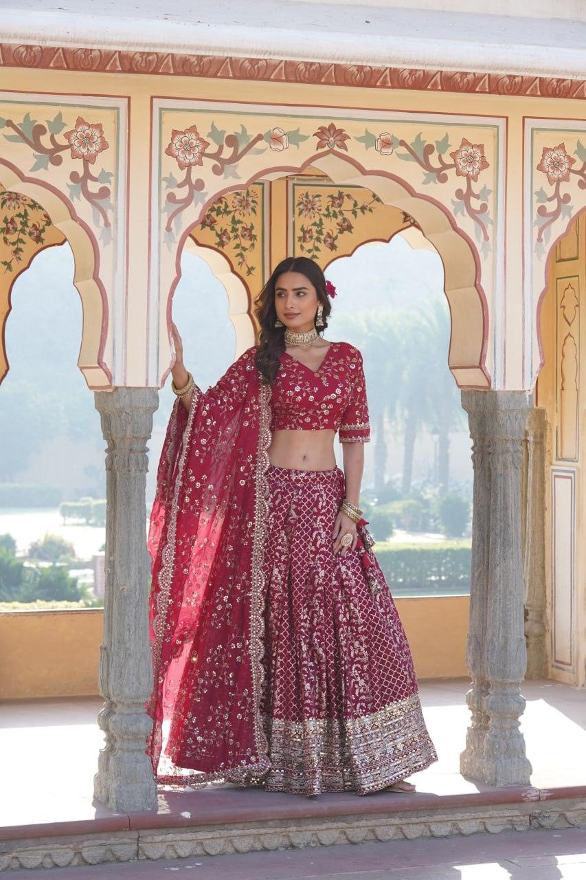 Attractive Pure Viscous Georgette Heavy Sequins Embroidered Lehenga Choli Set Countdown Package