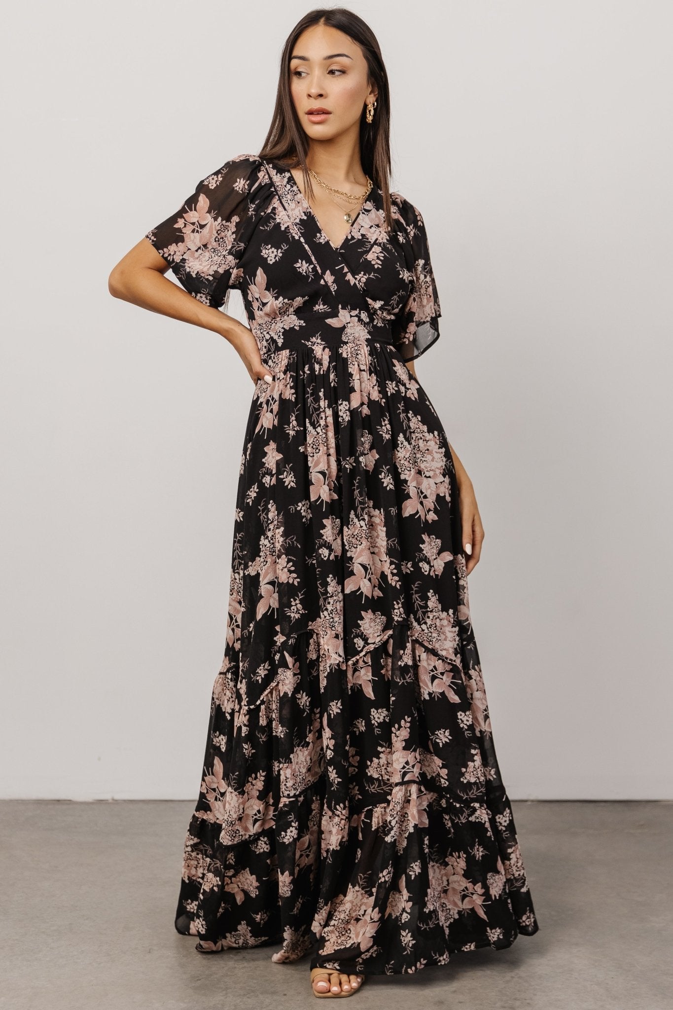 Katherine Maxi Dress | Black + Blush Floral Clearance Purchase