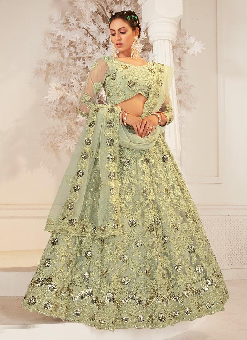 Soft Net Fabric Pistachio Green Color Sequins Work Lehenga Choli For Sale Finishline