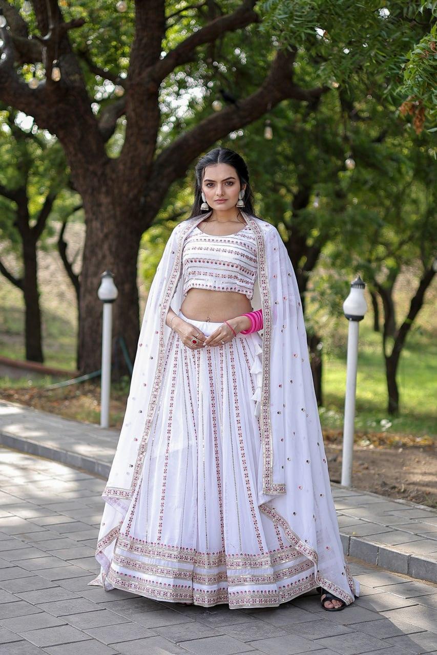 Magnetic White Faux Georgette Coding Embroidered Lehenga Set Clearance Online Official Site