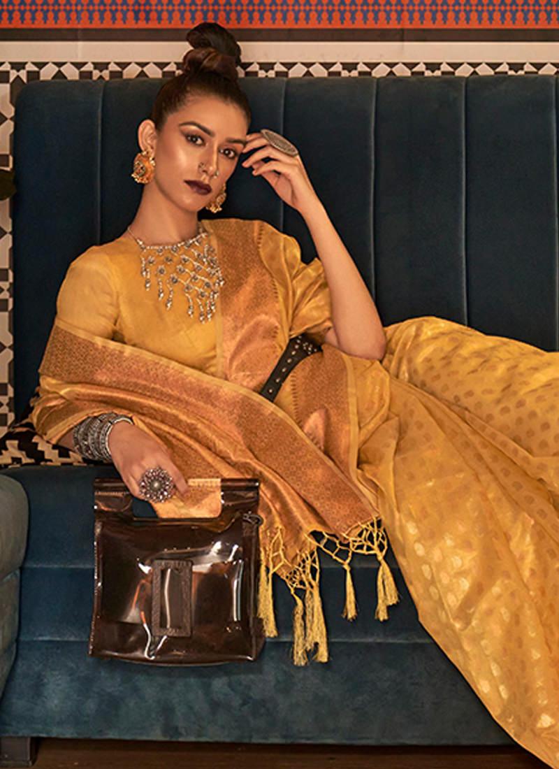 Silk Weaving Yellow Classic Wear Saree Tumblr Cheap Online