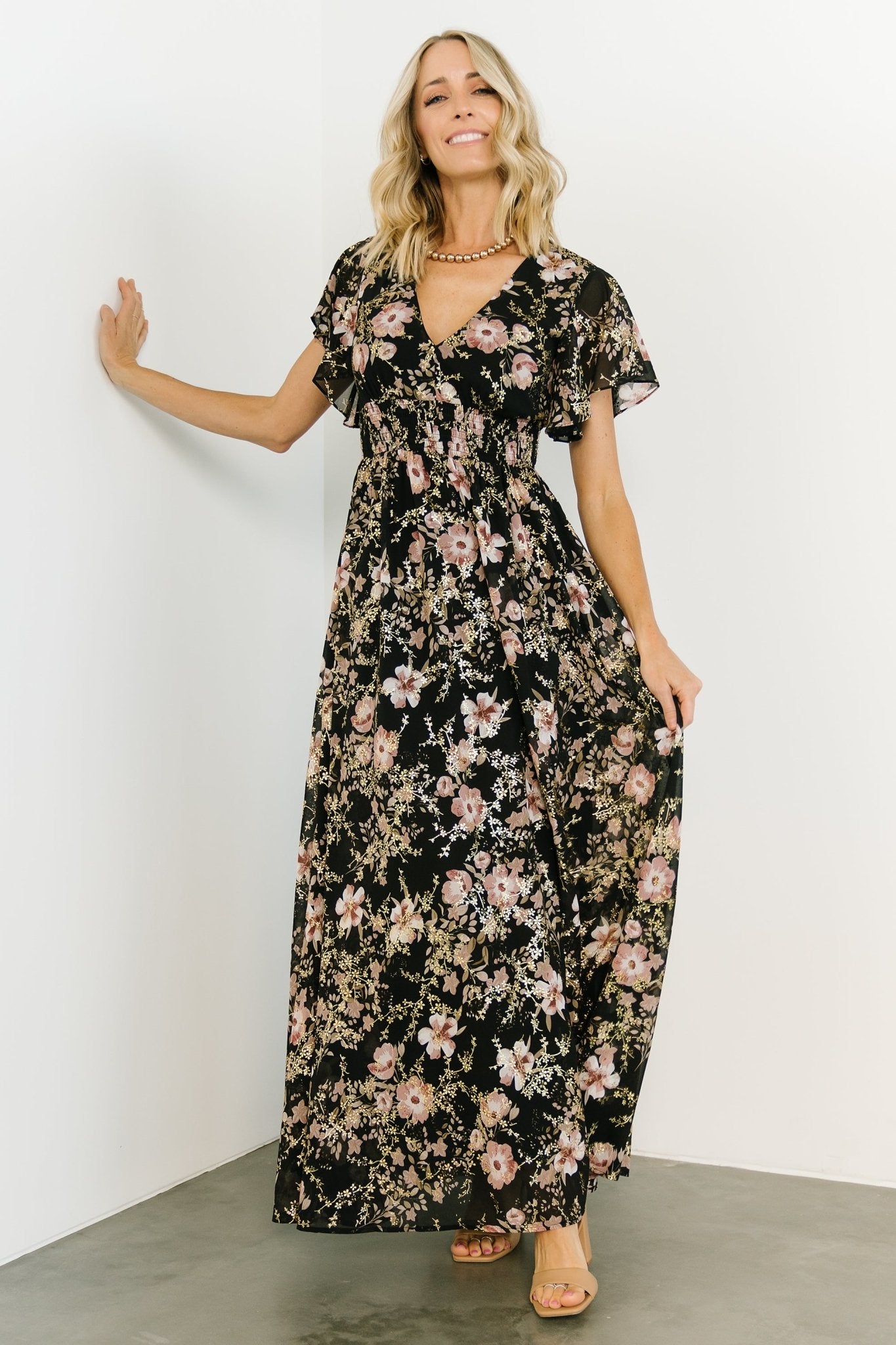 Lynlee Metallic Maxi Dress | Black + Mauve Outlet Shop Offer