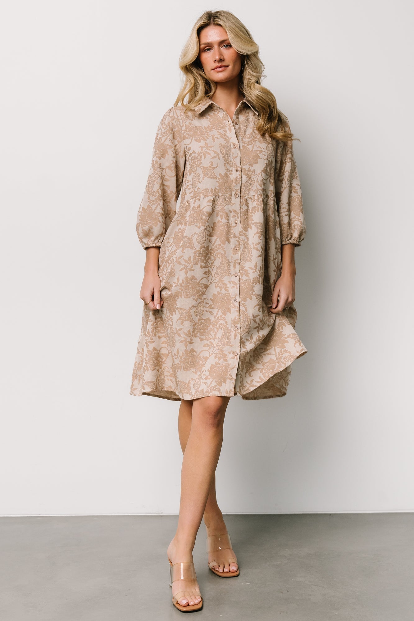 Dakota Babydoll Dress | Taupe Print Inexpensive For Sale