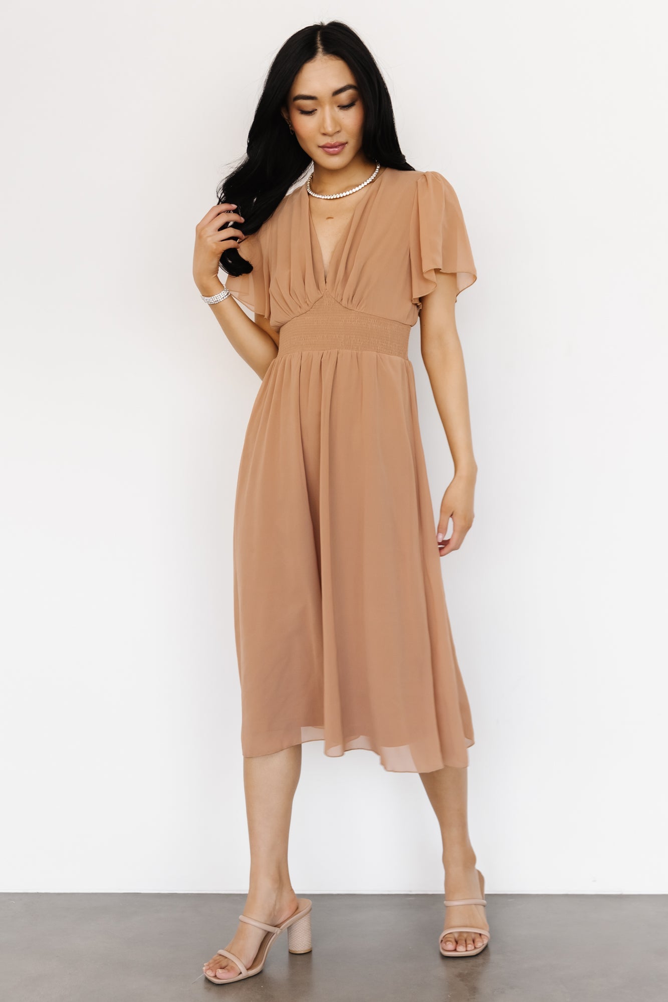 Sarah Smocked Midi Dress | Dusty Camel Outlet Big Discount