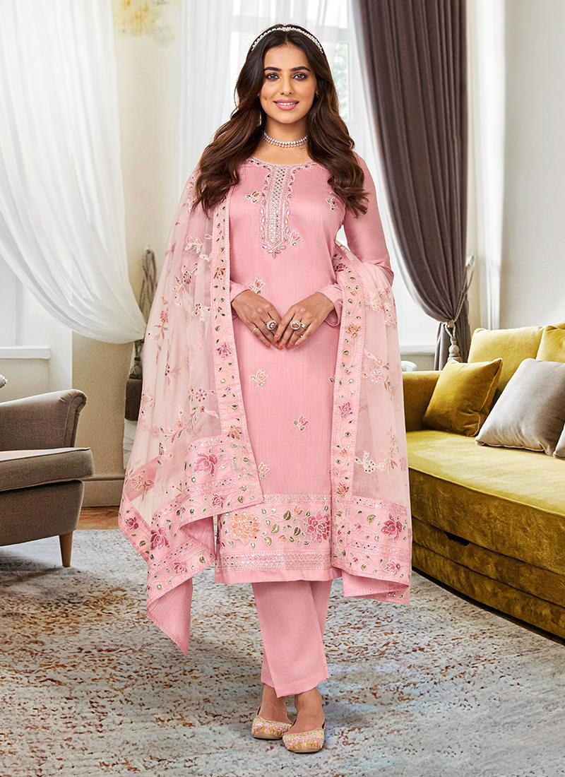 Silk Base Pink Pant Style Suit with Dupatta Discount The Cheapest