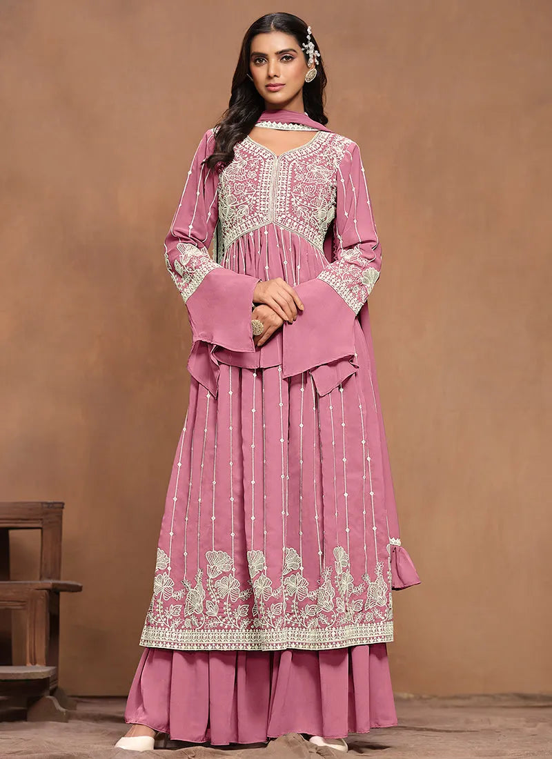 Impressive Light Pink Embroidered Kurta Palazzo Suit Cheap Sale Genuine