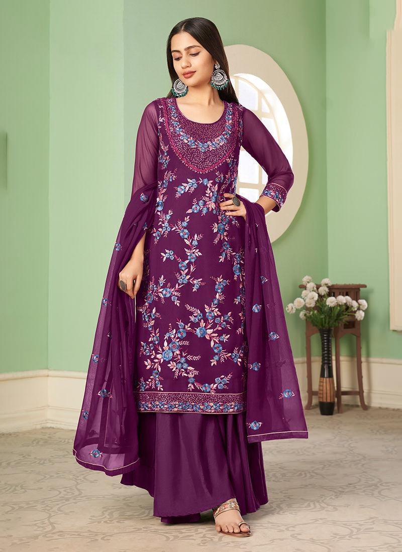 Wine Georgette Palazzo With Dupatta Discount Best