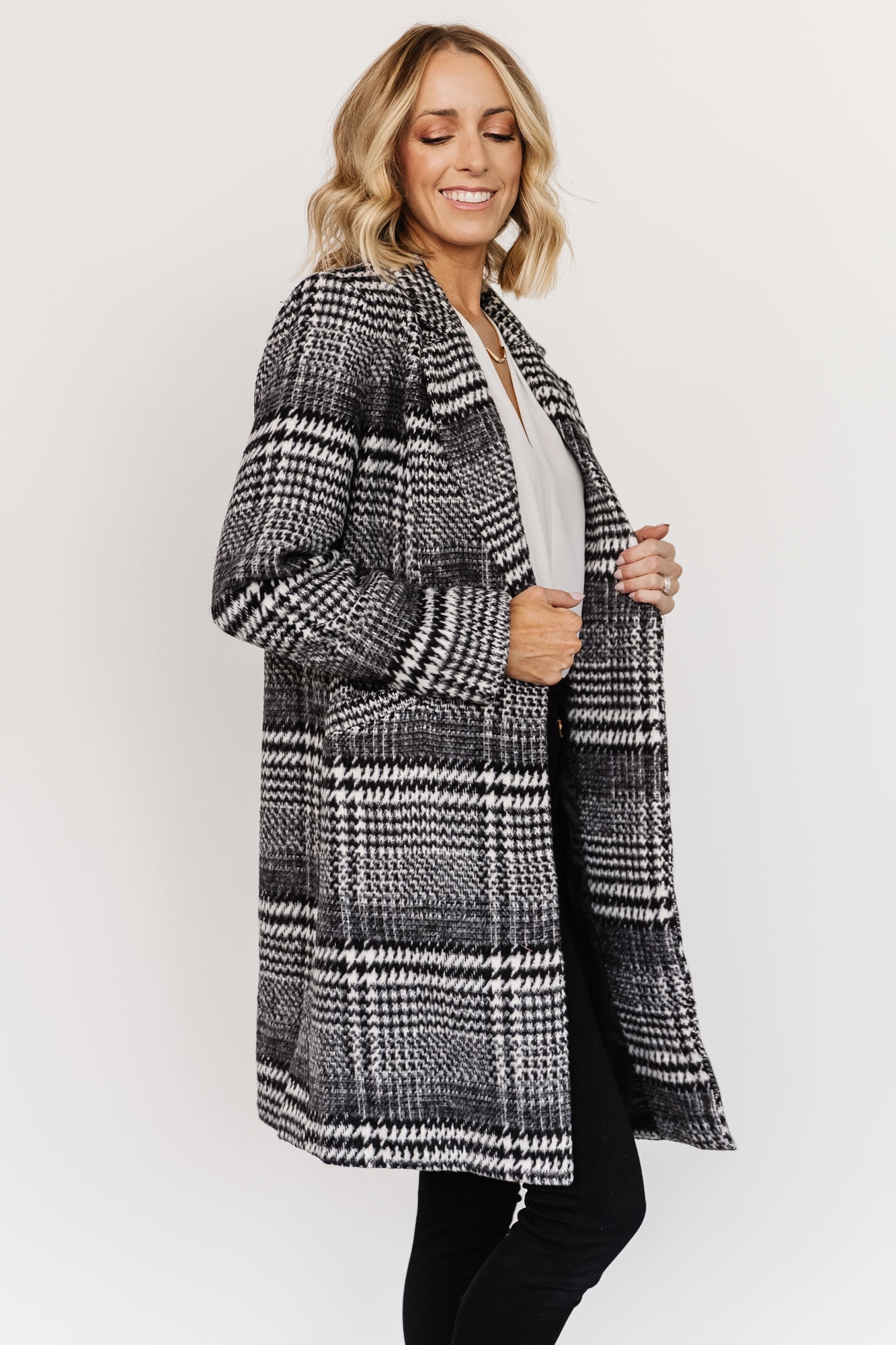 Townley Houndstooth Coat | Black + Off White Manchester