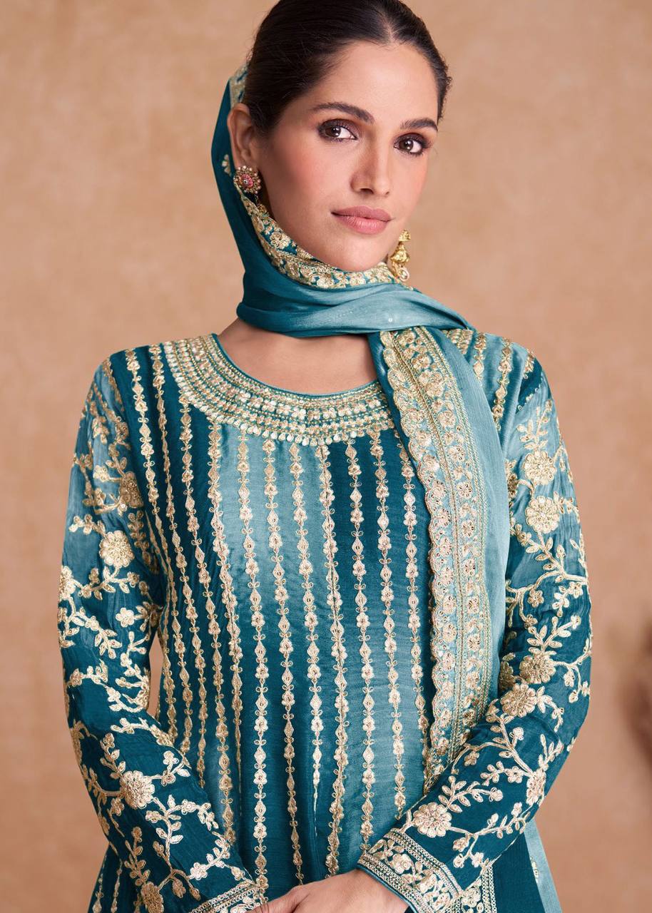 Fantastic Ombre Style Chinon Embroidered Sharara Suits On Hot Sale