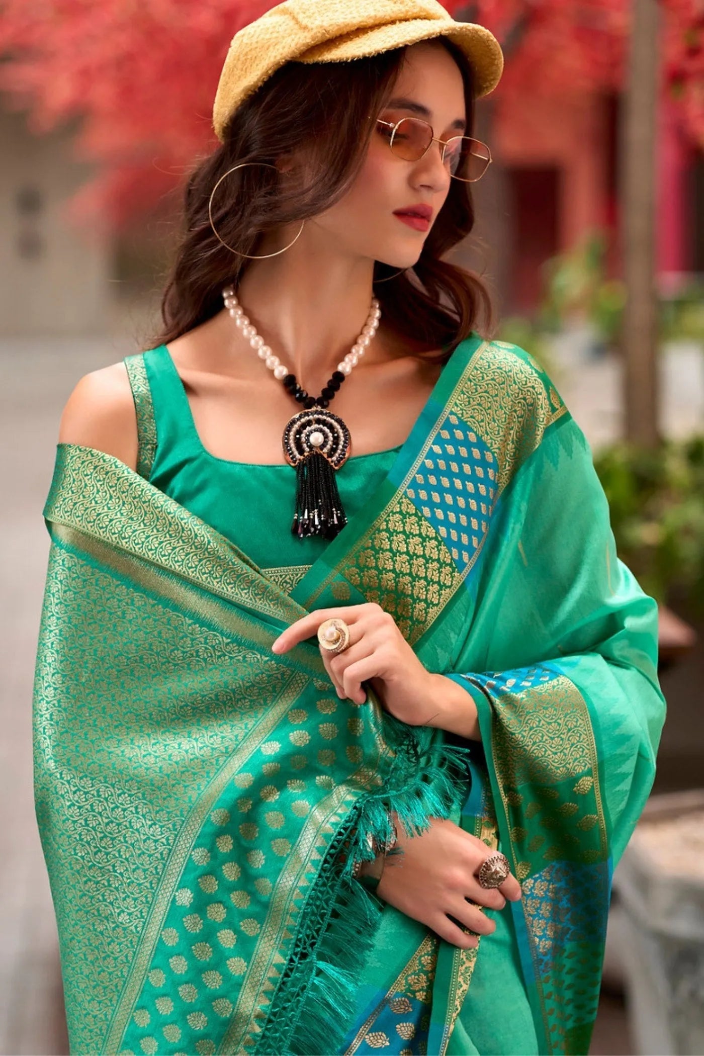 Forest Green Woven Banarasi Silk Saree Outlet Shop Offer