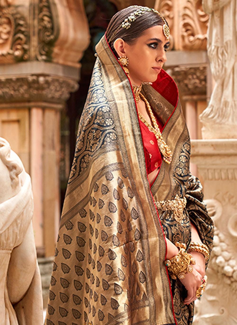 Attractive Beige Silk Jacquard Weaving Worked Classic Saree Free Shipping Cheap Pice