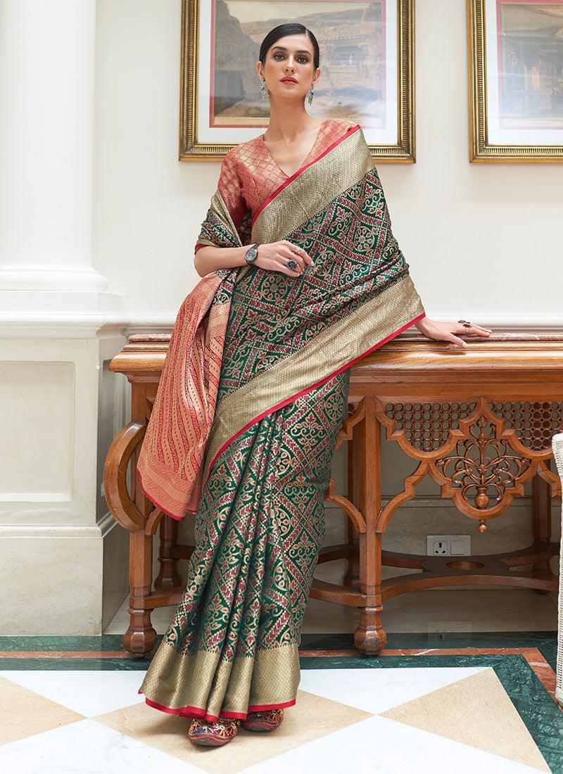 Green Color Traditional Patola Saree Cheap Sale 2025 Unisex