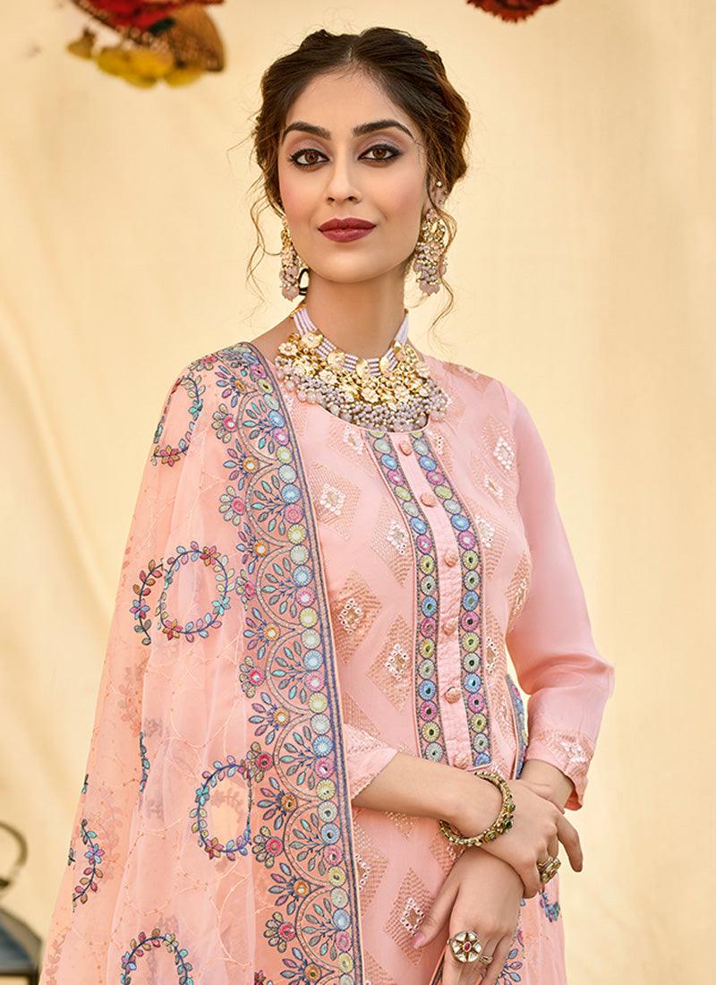 Peach Color Organza Base Palazzo Salwar Suit With Sequins Work Sale 2025 Newest