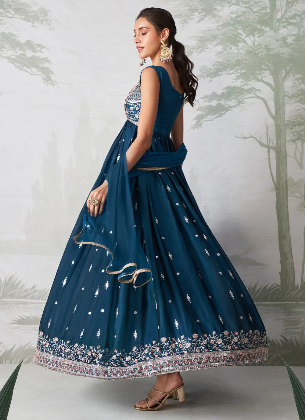 Elegant Teal Blue Embroidered Designer Anarkali Suit Big Discount Cheap Pice