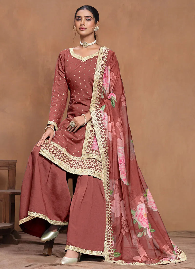 Designer Rust Red  Embroidered Silk Sharara  Suit Cheap Footlocker Finishline