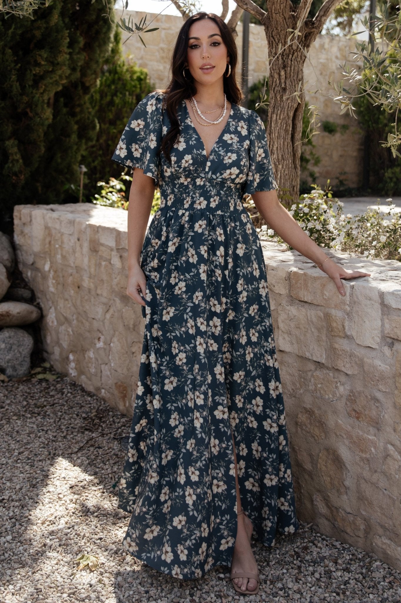 Verona Smocked Maxi Dress | Slate Floral Online Online Cheap Online