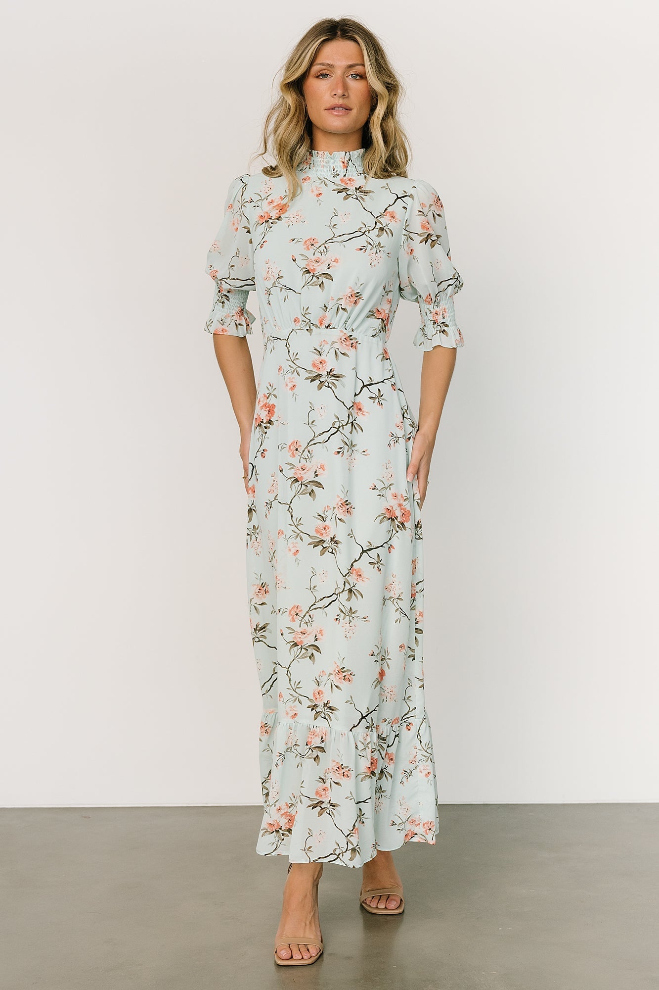 Marie Mock Neck Maxi Dress | Sage Floral Clearance Ebay