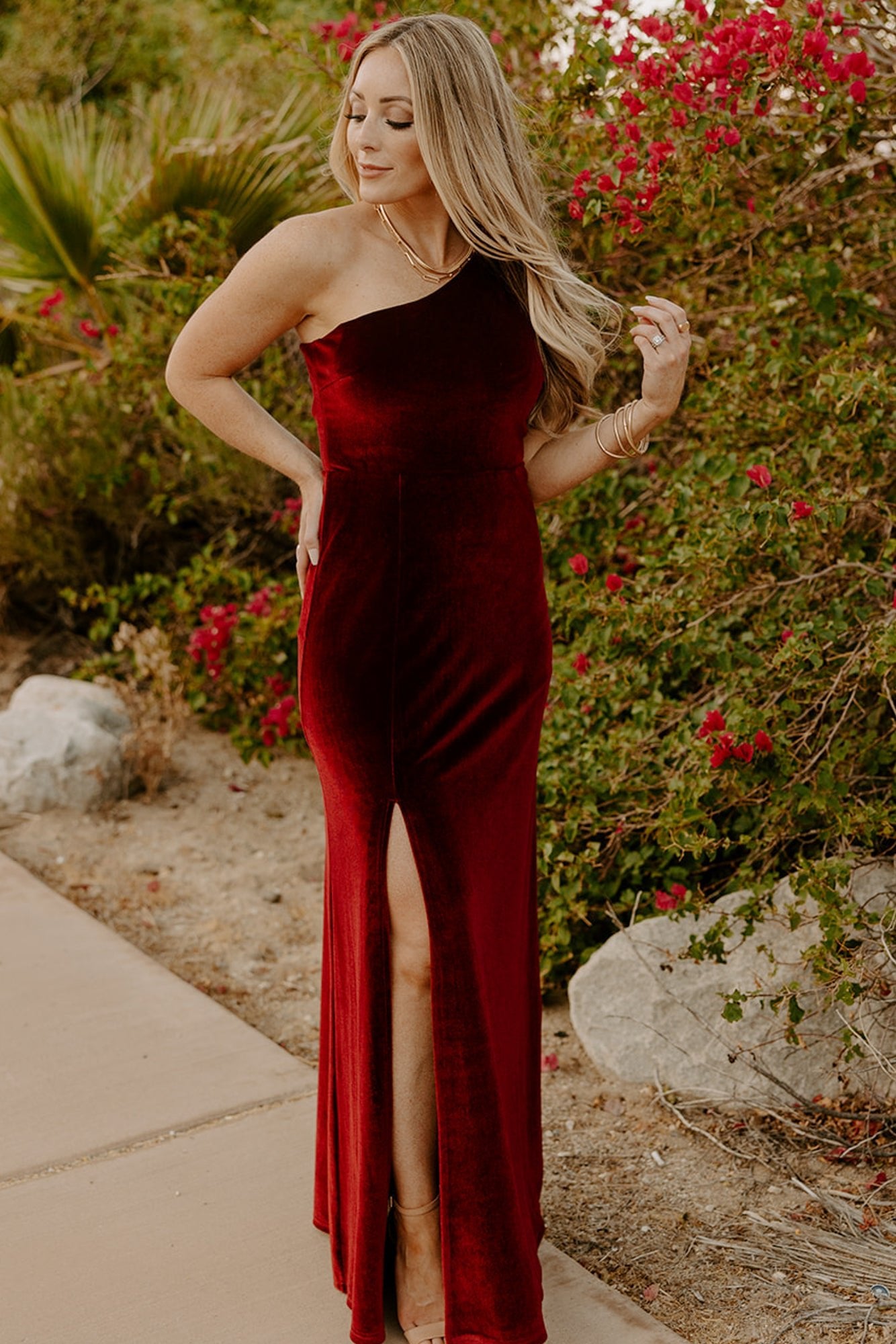 Tatiana Velvet One Shoulder Maxi Dress | Merlot Outlet Deals