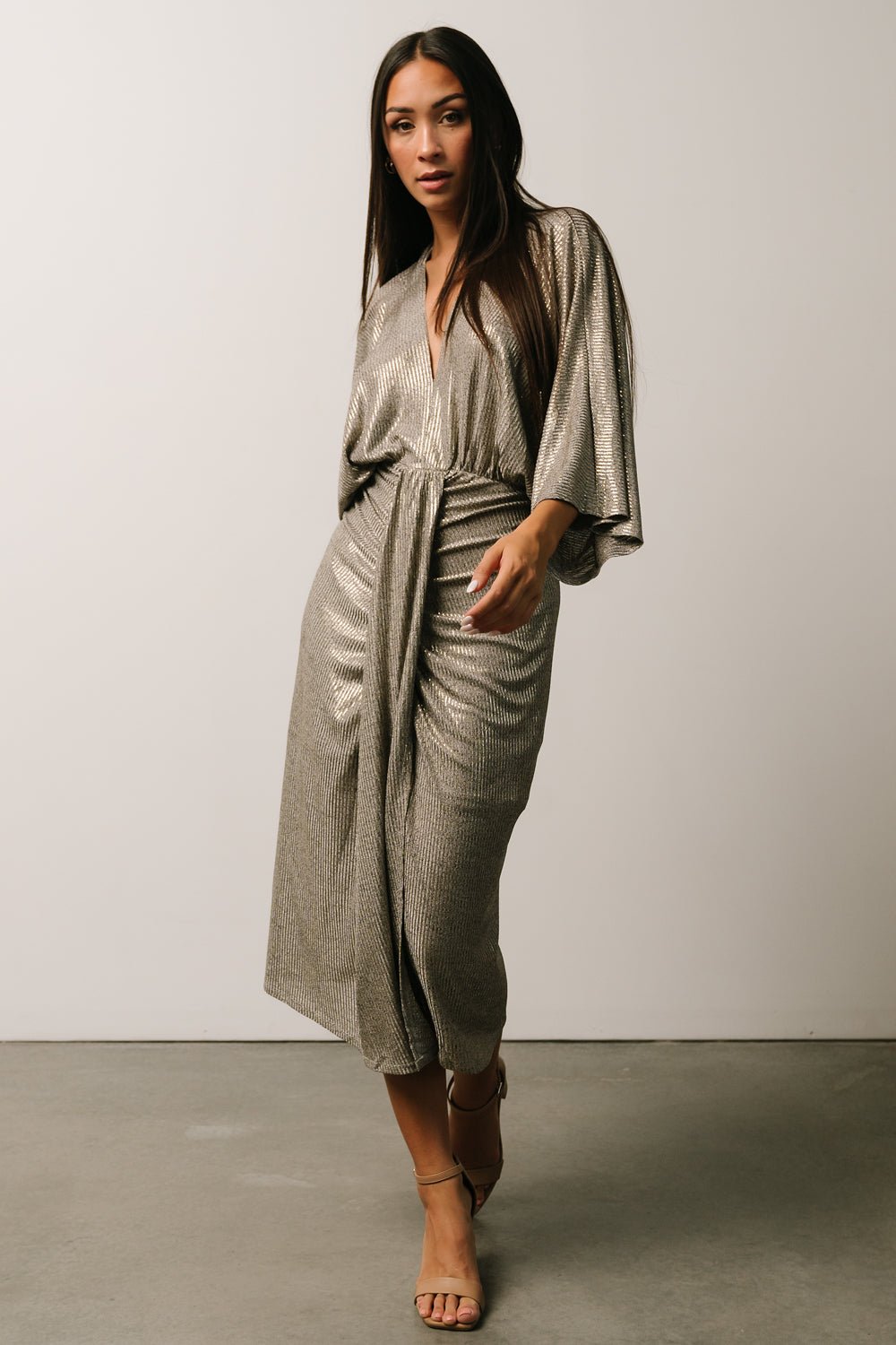 Ciara Ruched Midi Dress | Silver Metallic Cheap With Mastercard