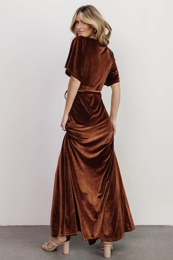 Meghan Velvet Wrap Maxi Dress | Bronze Low Pice Sale Online