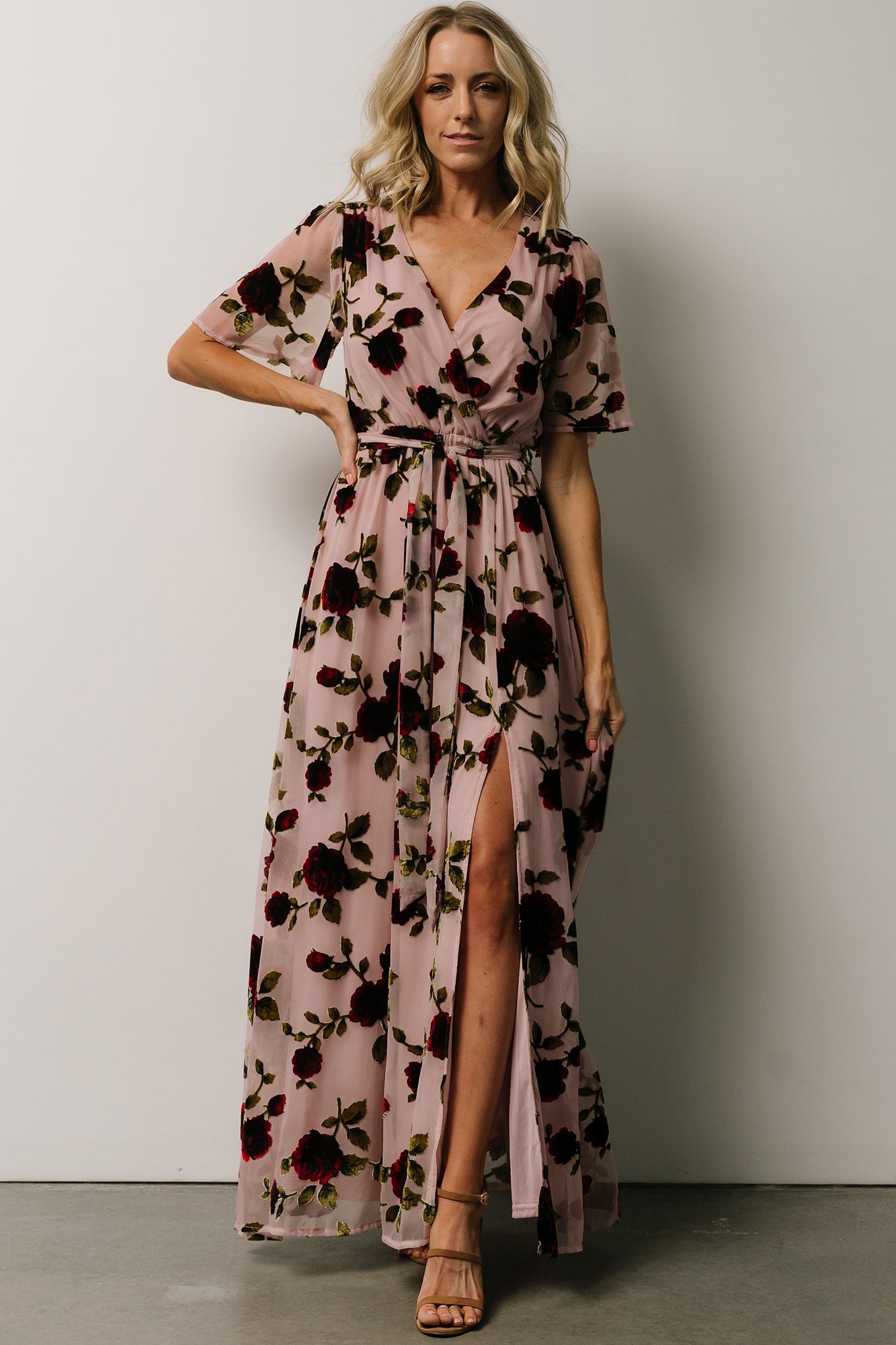 Parisian Velvet Maxi Dress | Blush Rose Floral Fashionable Cheap Online