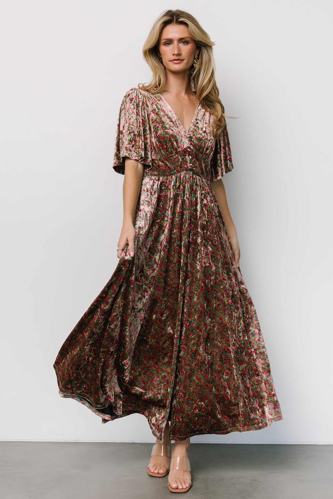 Irina Velvet Maxi Dress | Green Multi Floral Outlet Locations