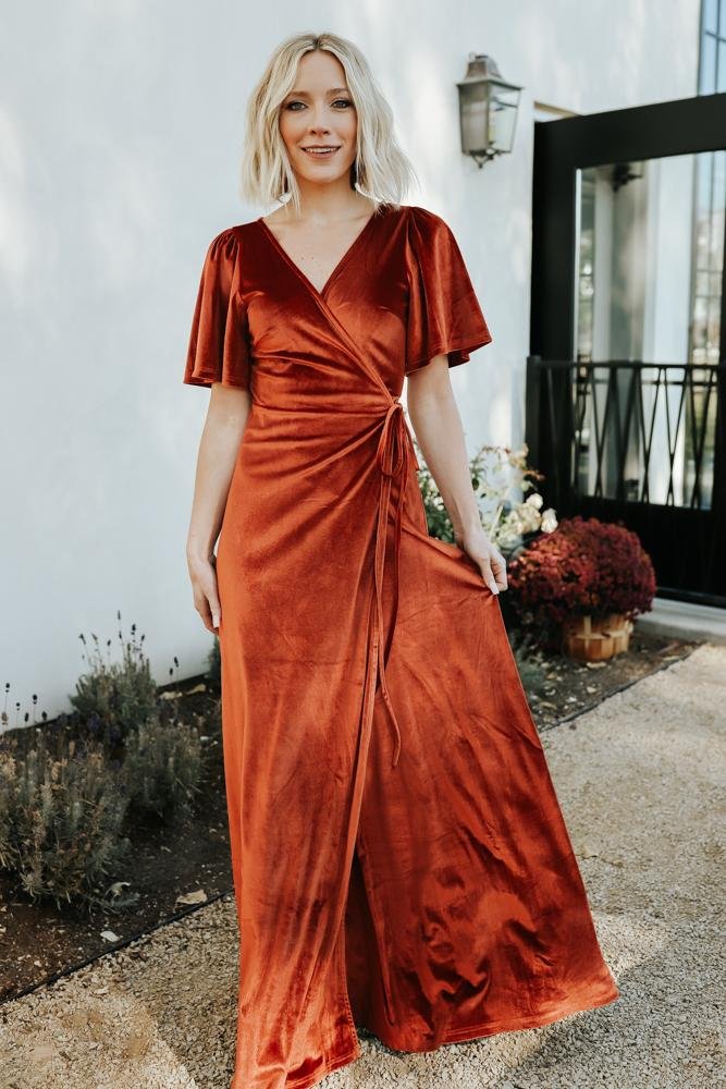 Meghan Velvet Wrap Maxi Dress | Rust Sale Footlocker