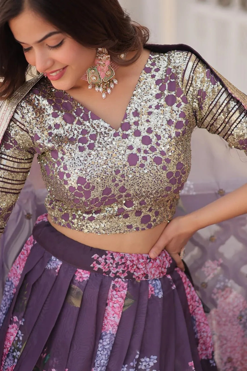 Beautiful Floral Printed Sequins Worked Designer Lehenga Choli Cheap Sale Shop