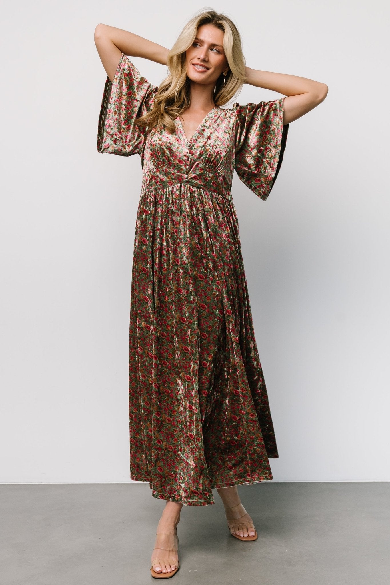 Irina Velvet Maxi Dress | Green Multi Floral Outlet Locations