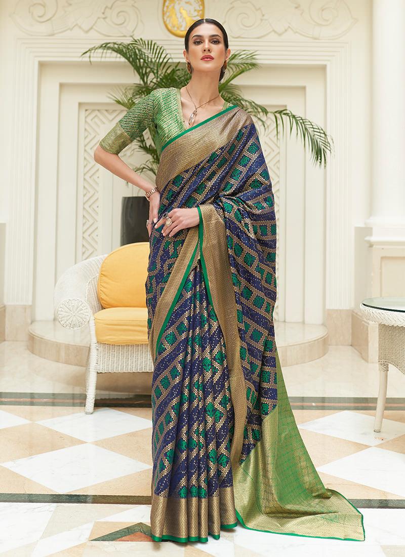 Classic Wear Blue Patola Silk Saree Cheap Sale Outlet