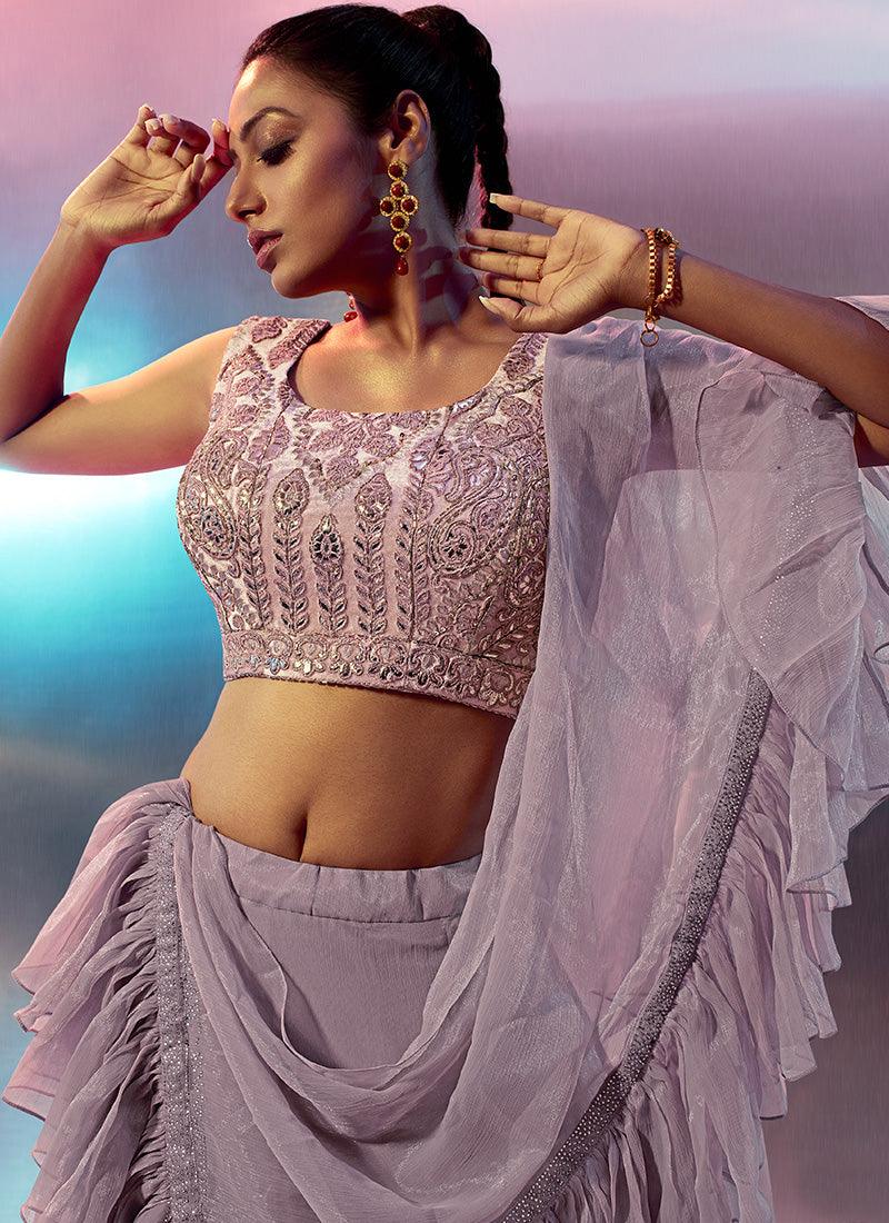 Handwork Blouse With Lavender Pink Lehenga Newest Online