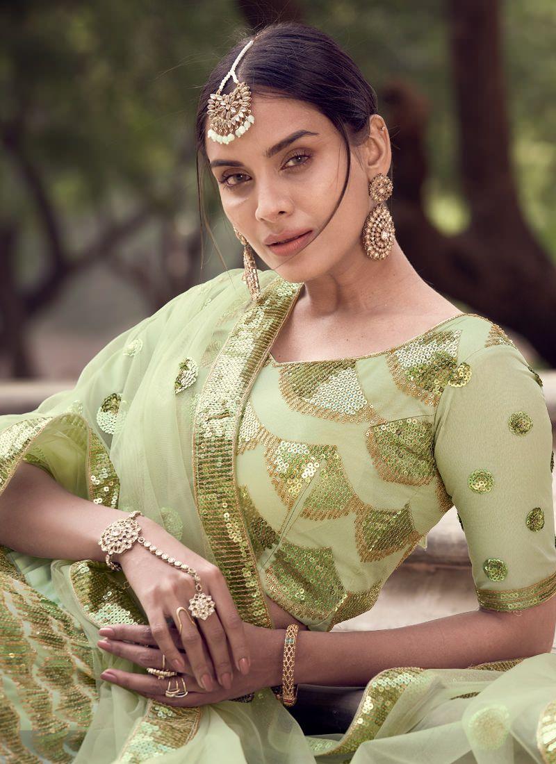 Fabulous Green Color Lehenga Choli With Sequins Base Blouse Pick A Best Sale Online