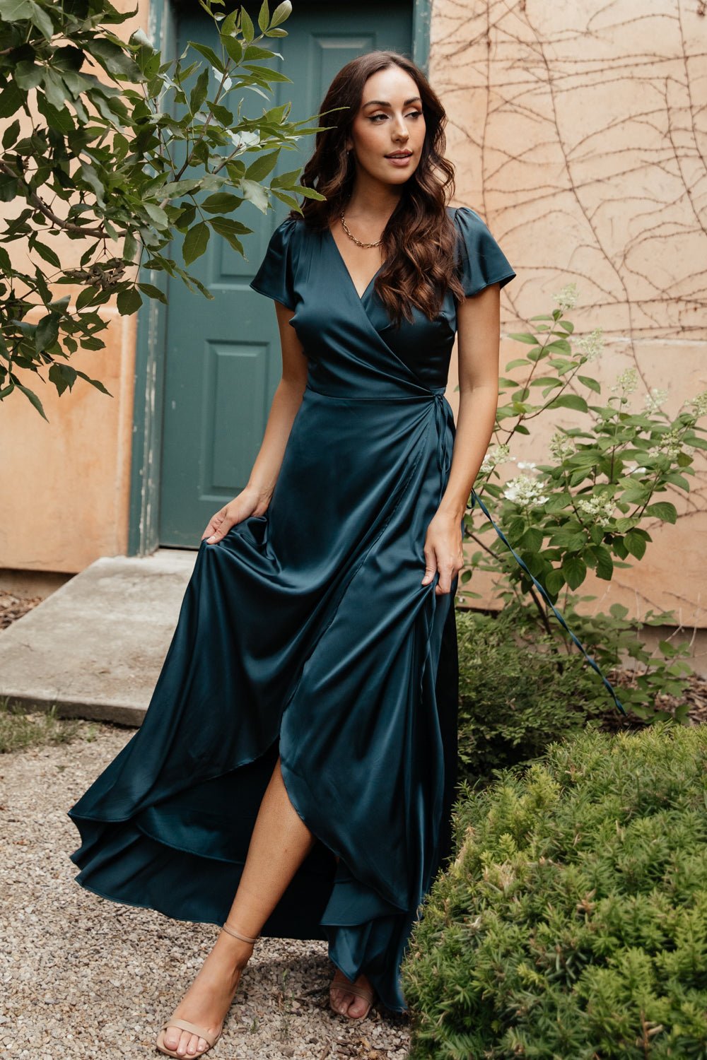 Krystal Satin Wrap Gown | Deep Blue Cheap Sale Cheapest