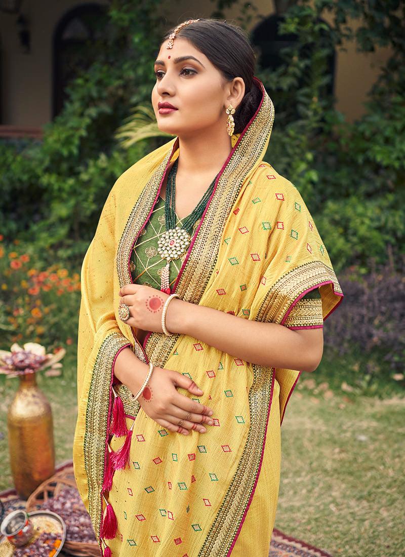 Yellow Embroidered Traditional Saree Cheap Pice Buy Discount