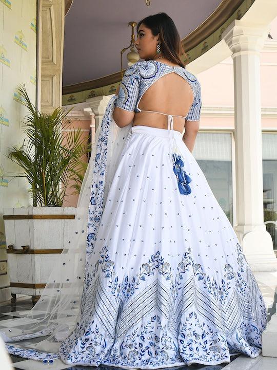 white Satin Embroidered Flared lehenga choli Best Store To Get Sale Online